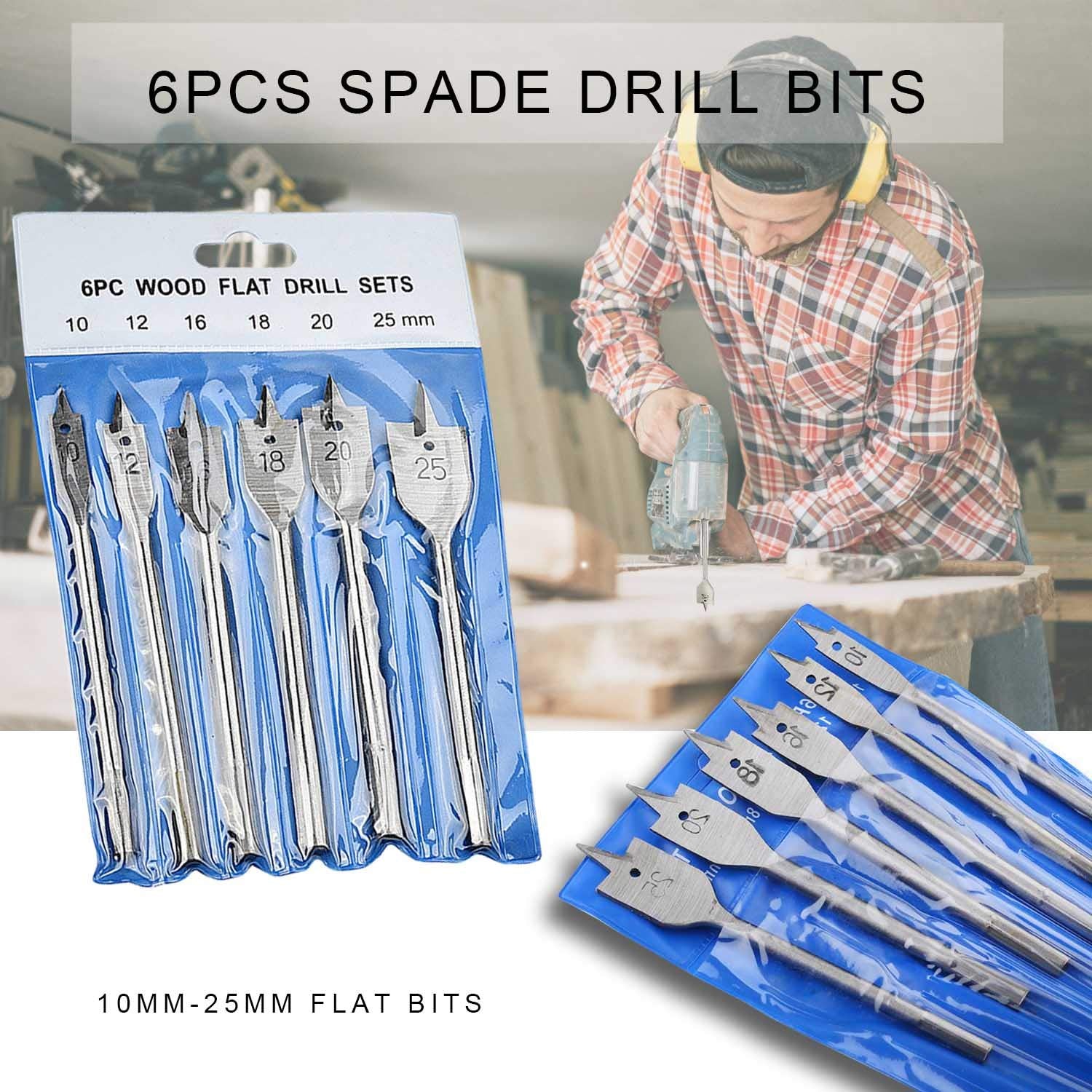 6pcs 10-25mm Spade Drill Bits Set Flat-Head Hex-Shank Hole Puncher Too