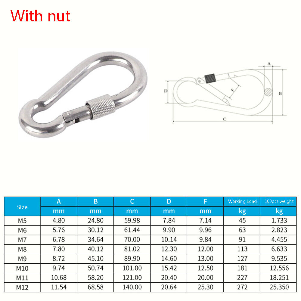 304 Stainless Steel Spring Carabiner Snap Hook Keychain