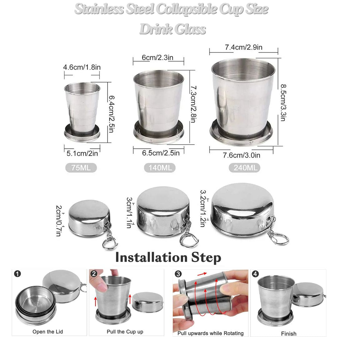 Stainless Steel Collapsible Cup Size Drink Glass