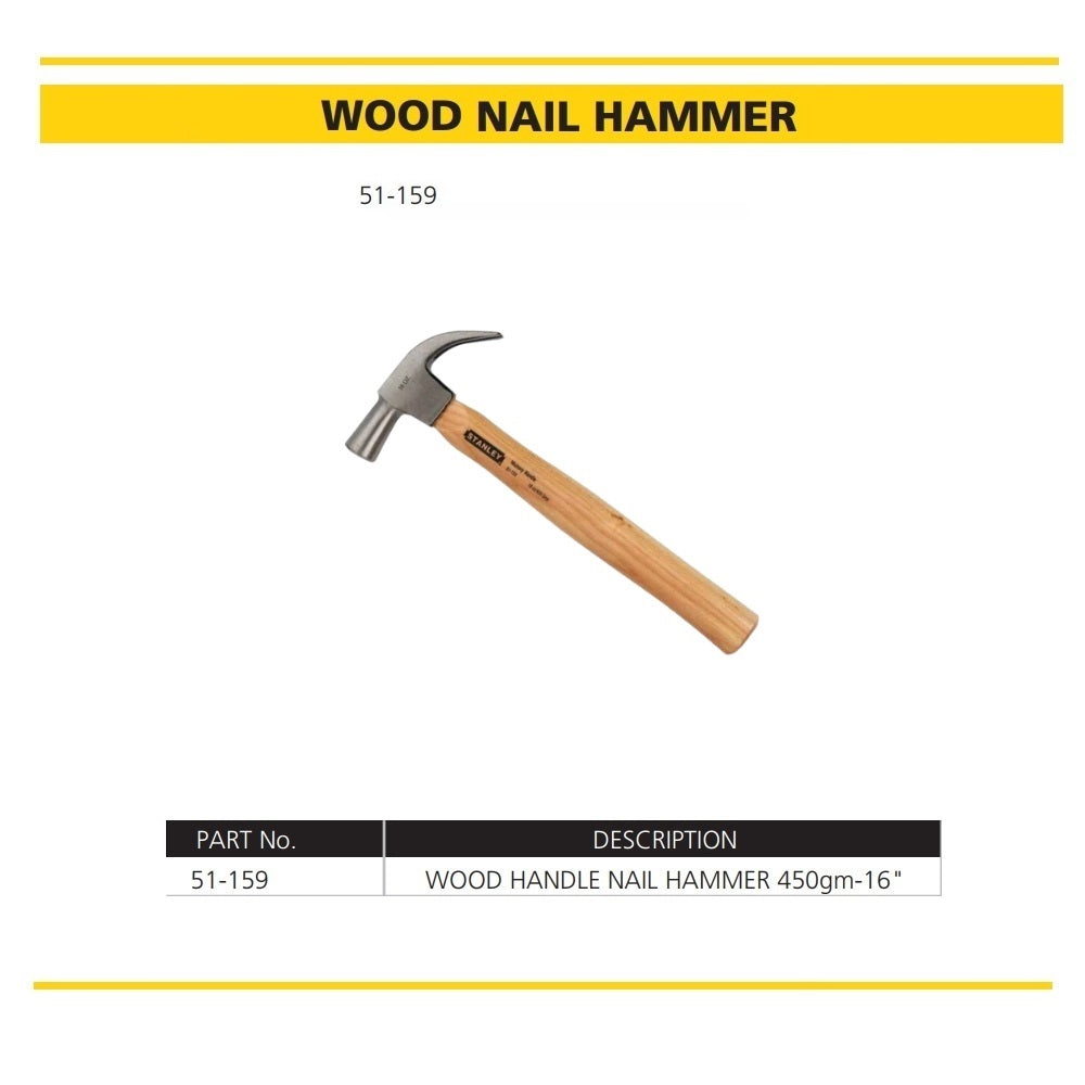 Wood nail hammer with wooden handle on a white background