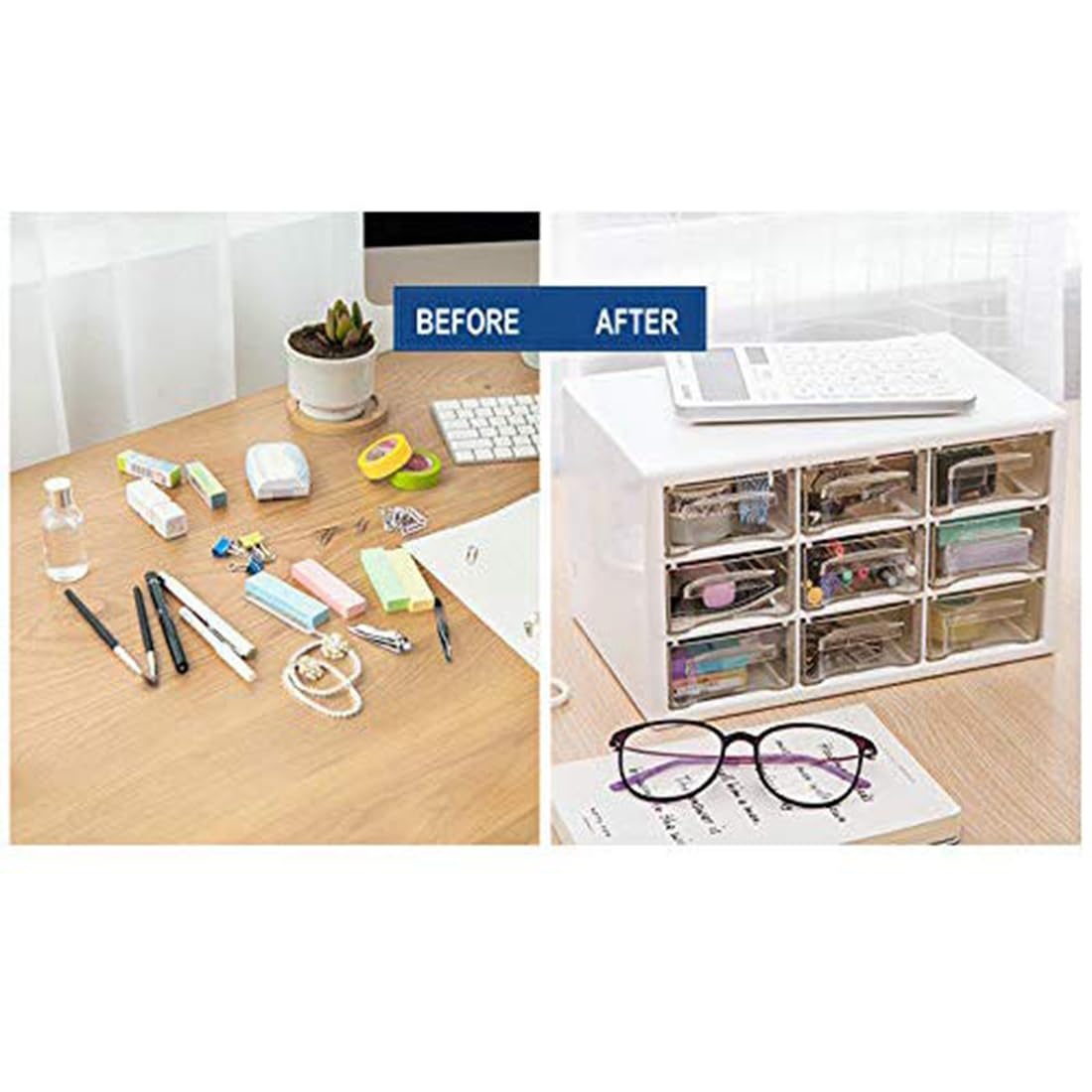 Mini Plastic Desk Organizer with 9 Drawers