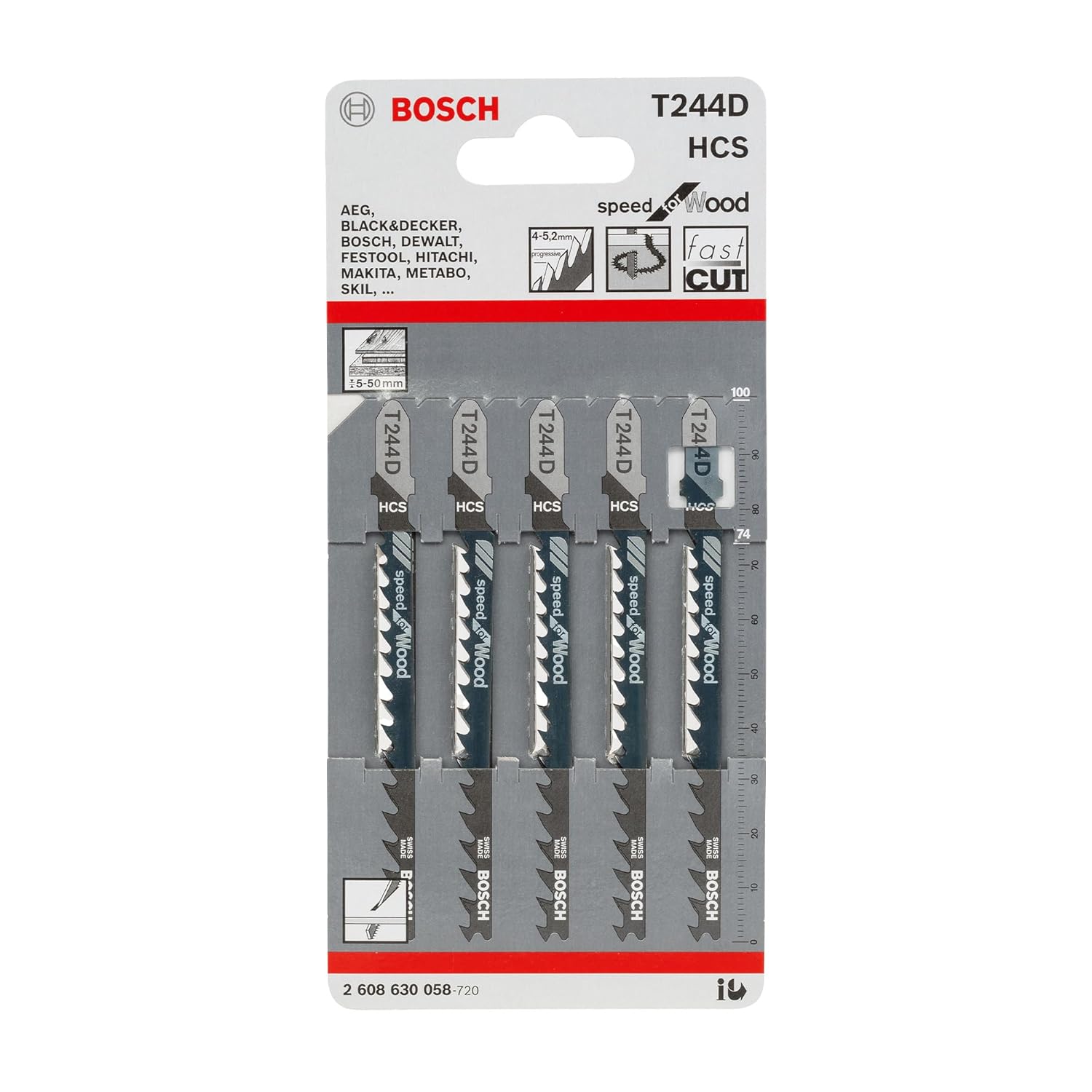 Bosch Jigsaw Blades Spare Cutter for Plastic/Wood/Metal [Pack of 5]