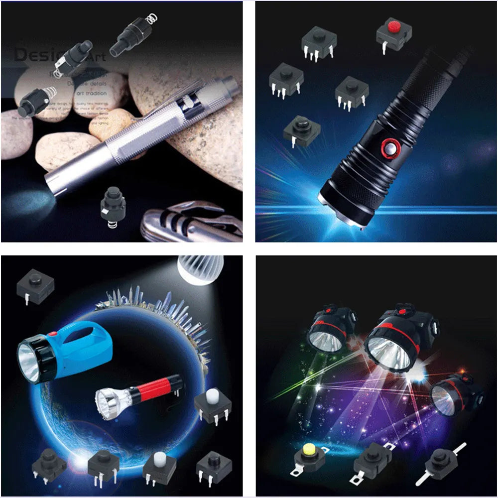 1210YD Self-Locking Torch Switch 12x10mm On-Off Button