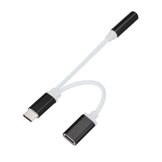 2-in-1 USB Type-C to 3.5mm Audio Jack and Charging Adapter Splitter