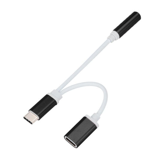 2 in 1 USB Type C to 3.5mm Audio Jack and Charging Adapter Splitter