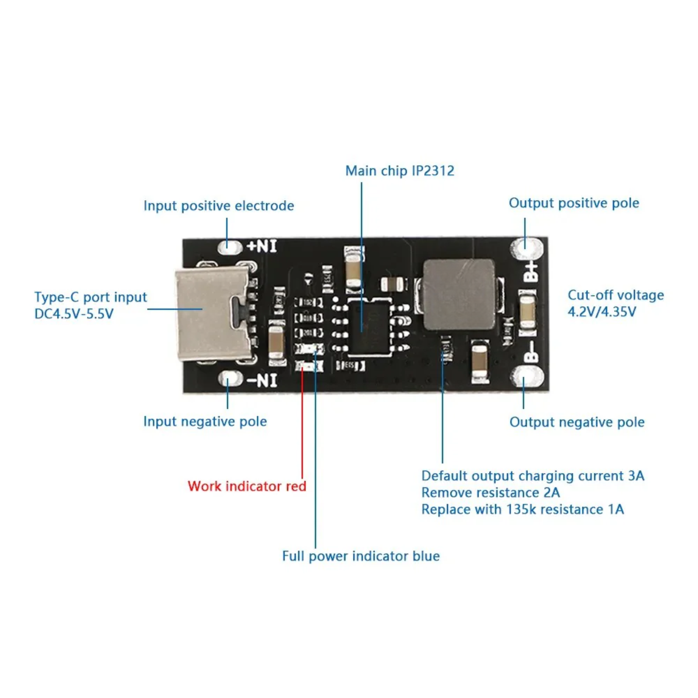 [Type 3] Type-C USB 3A Polymer Ternary Li-ion Lithium Quick Fast Charging Board IP2312 CC/CV Mode 5V To 4.2V