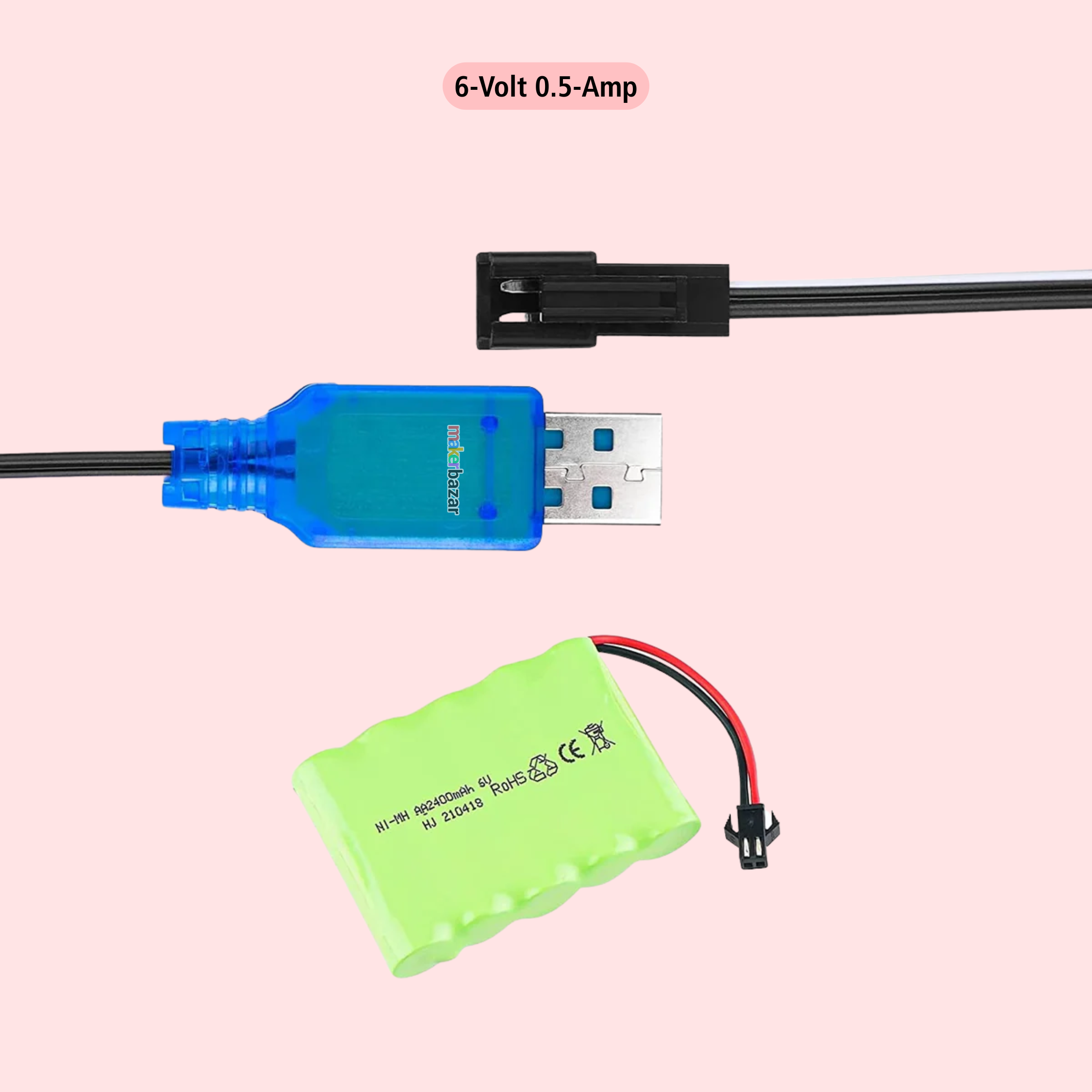 USB Charging Cable including Charging Protection BMS with SM 2P Plug for Ni-CD/Ni-MH Battery RC Car/ DIY