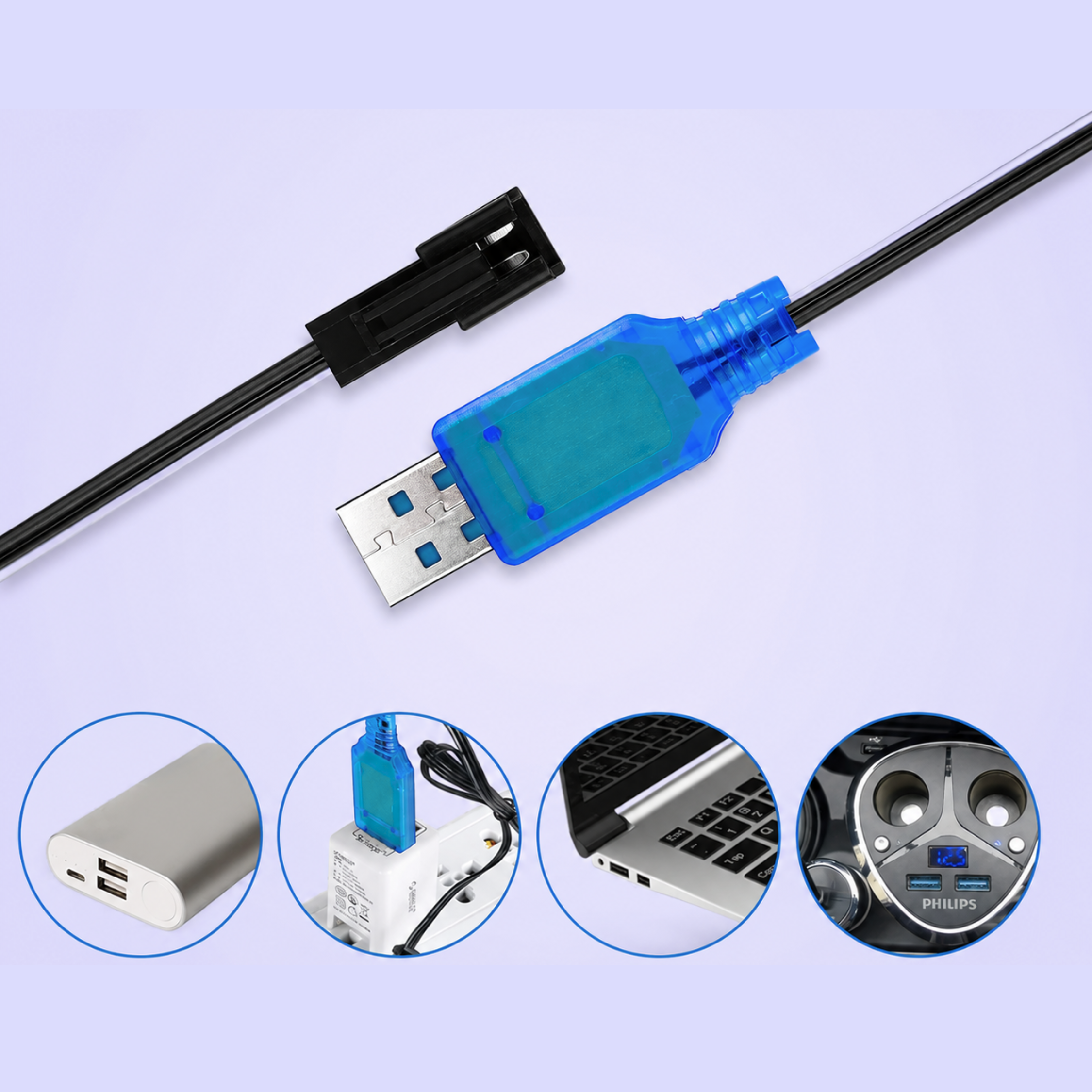 USB Charging Cable including Charging Protection BMS with SM 2P Plug for Ni-CD/Ni-MH Battery RC Car/ DIY