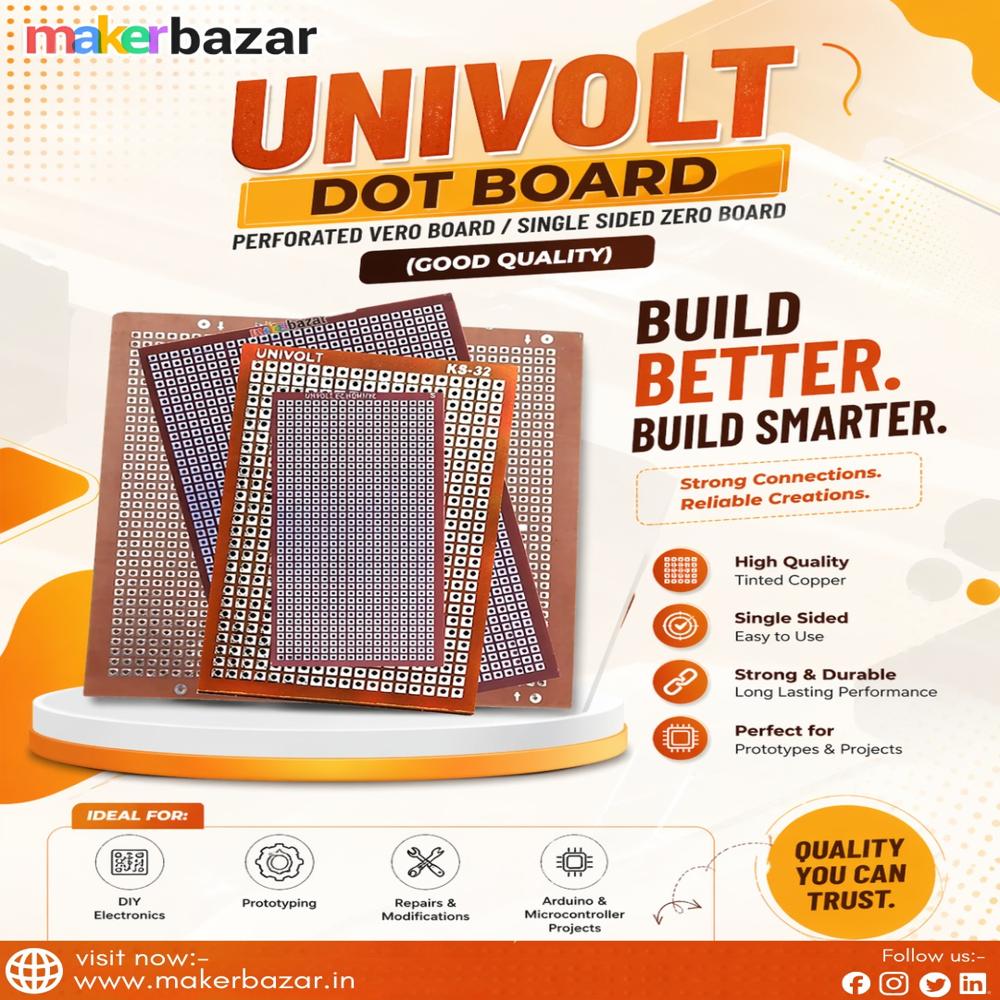 Univolt: Dot Board / Perforated Vero Board/ Single Sided Zero Board (Good Quality) - Tinted Copper