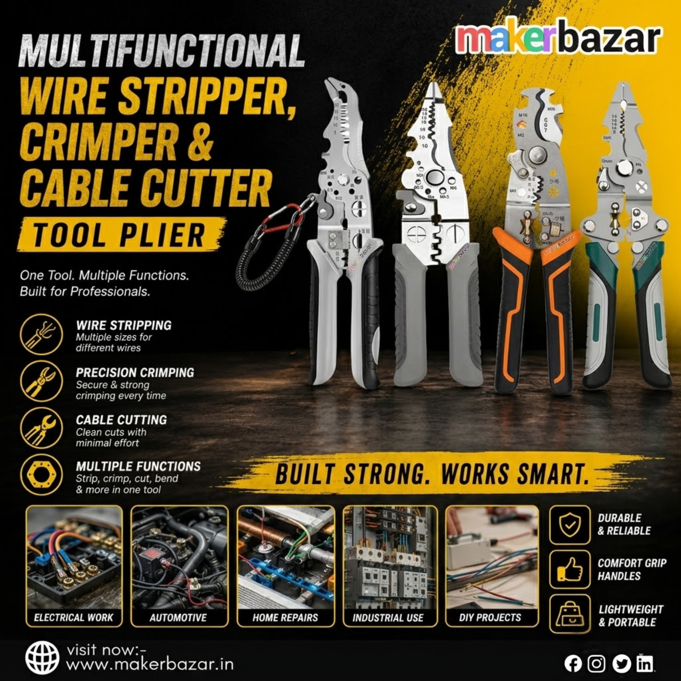 Multifunctional Wire Stripper, Crimper & Cable Cutter Tool Plier