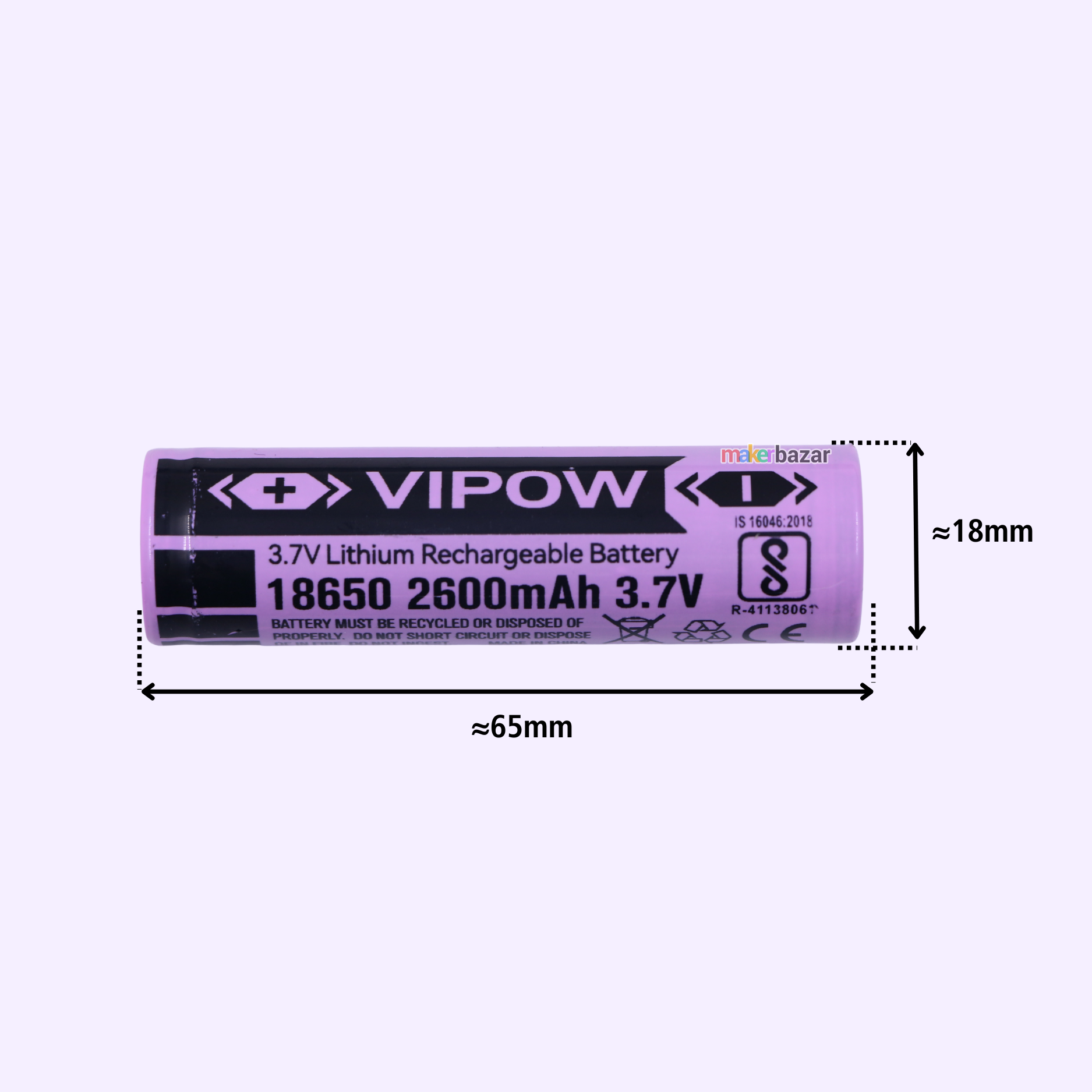 VIPOW: 3.7V 18650 Cell Li-ion Rechargeable Battery