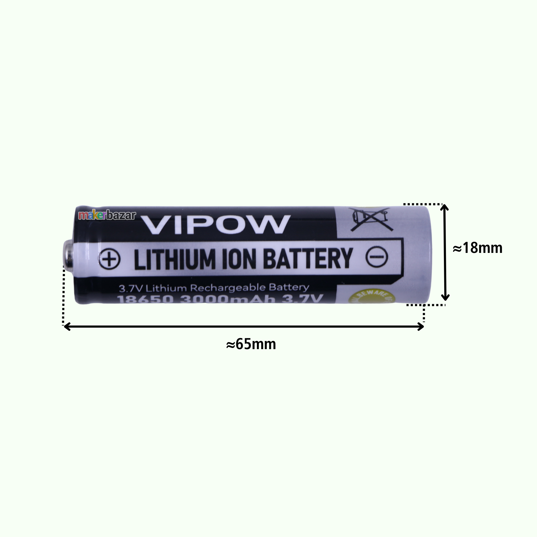 VIPOW: 3.7V 18650 Cell Li-ion Rechargeable Battery