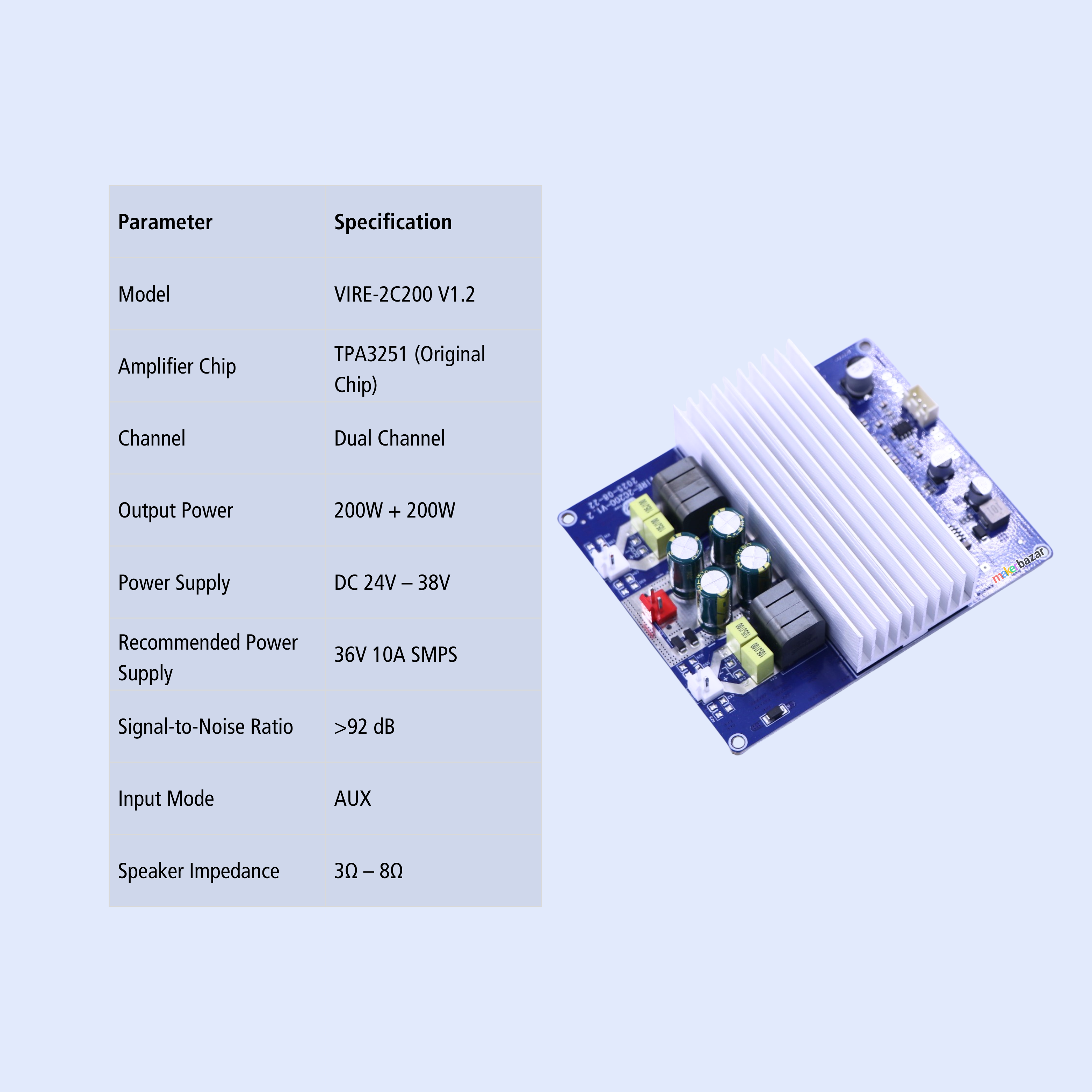 Vire-2C200 TPA3251 200W+200W Stereo Class D Amplifier