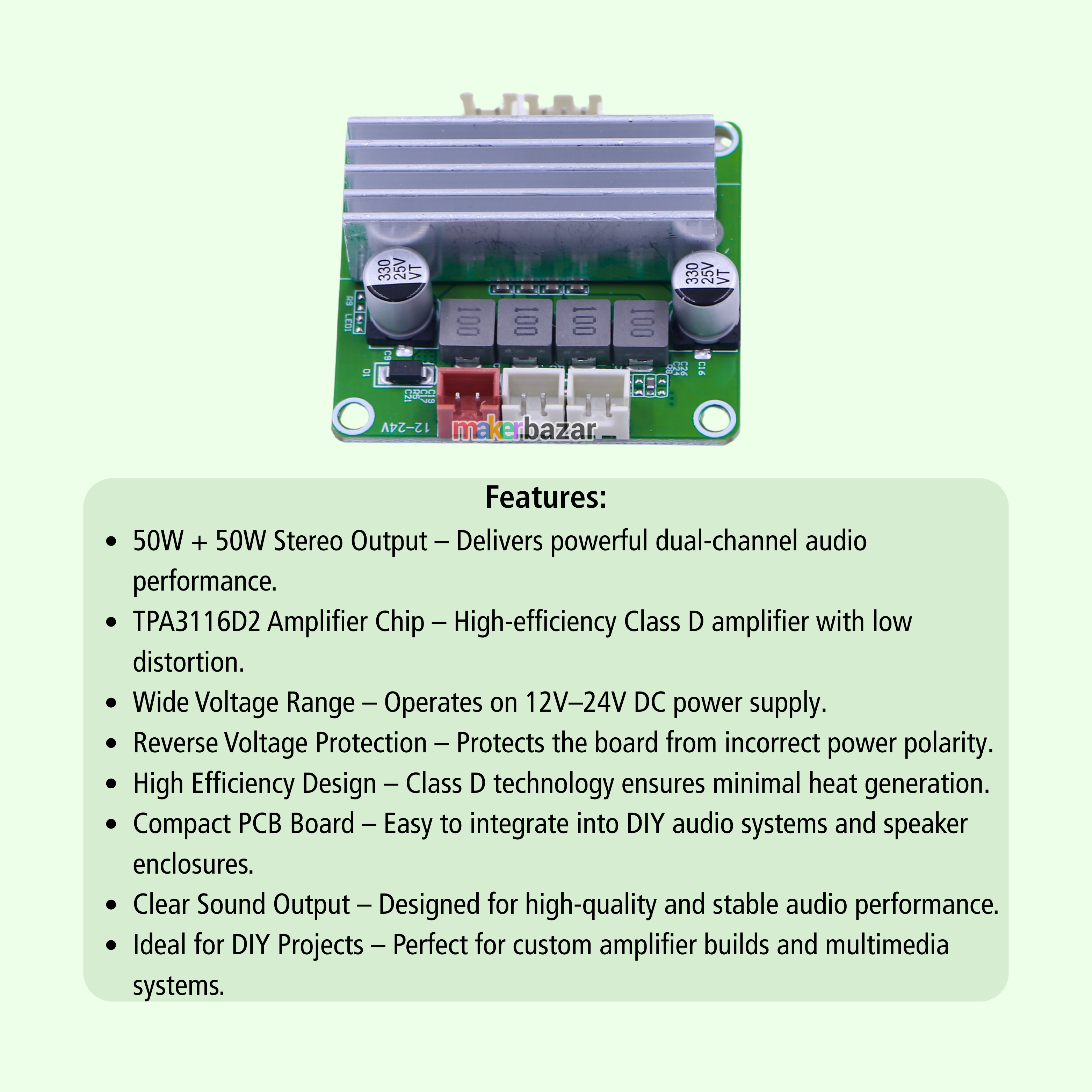 Vire-2C50-V1.1 TPA3116D2 50W+50W Stereo ClassD Amplifier Board