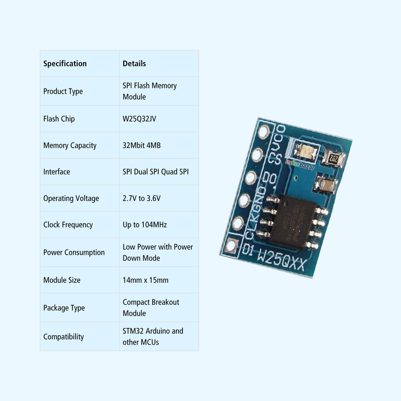 W25Q32 SPI Flash Memory Module 32Mbit 4MB Storage