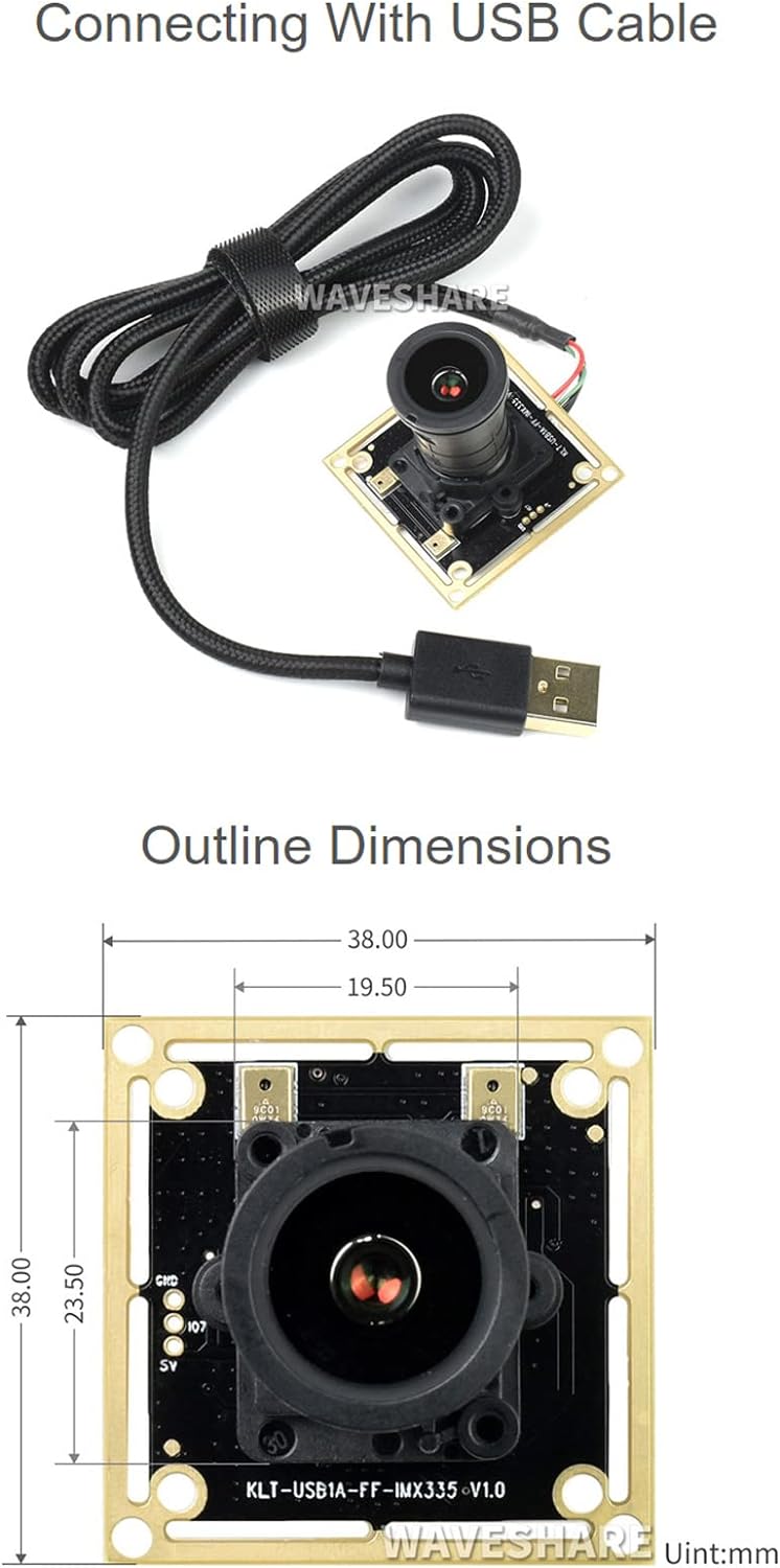 Waveshare: 18584 IMX335 Sensor 5MP USB Camera Large Aperture