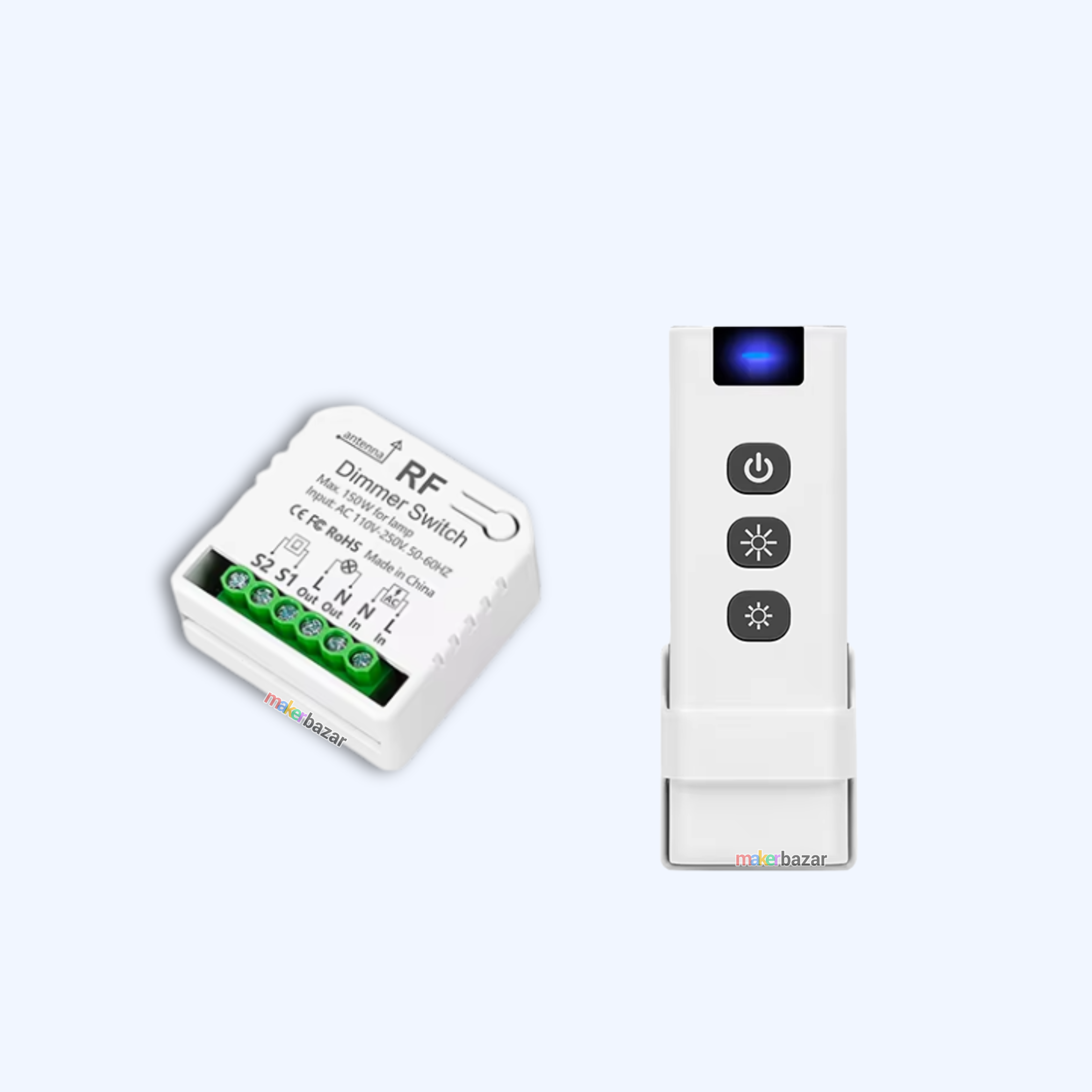 Wireless LED Light Dimmer Relay Switch Module with RF Remote (AC110–250V, 150W)