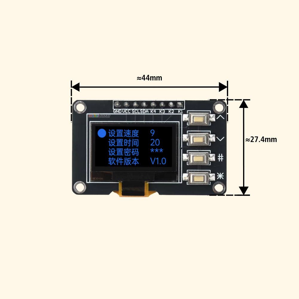 0.96In 12864 SSD1315 OLED I2C Display Module with 4 Buttons