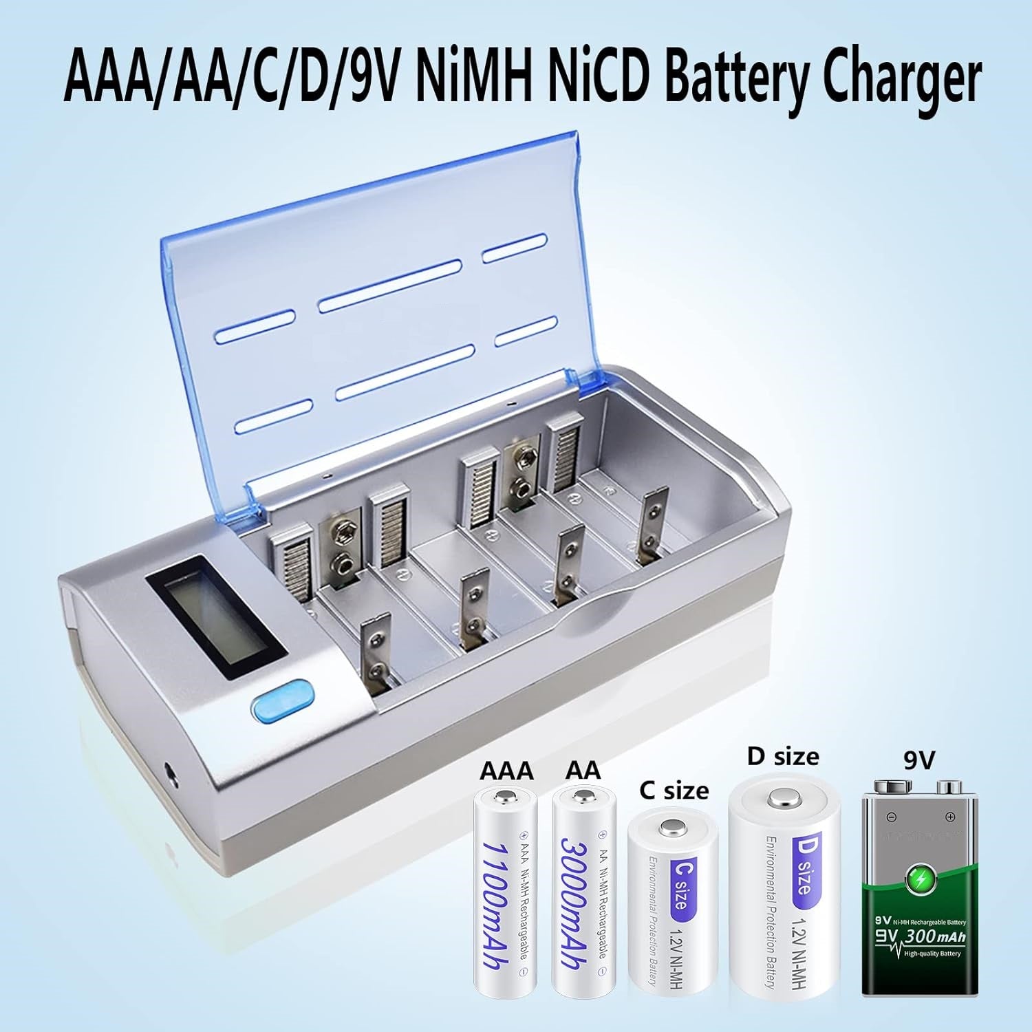 AA/AAA/9V/D/C Universal Battery Charger for Ni-Cd Ni-MH Cells