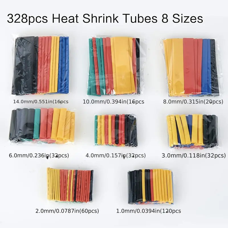 328pcs Heat Shrinkable Tube Kit, Ratio 2:1 Heat Wrapping Steel Wire Cable Insulation Sleeve Set