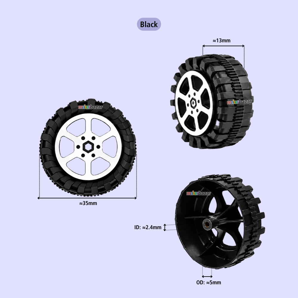 35x13mm DIY RC Toy Car Plastic Wheel Black Mini Robot Car Wheel