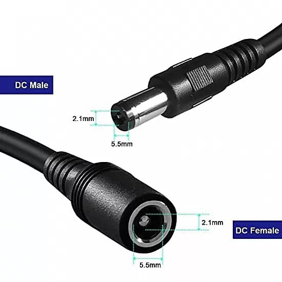 5.5x2.1mm DC Plug Female to Male Wire
