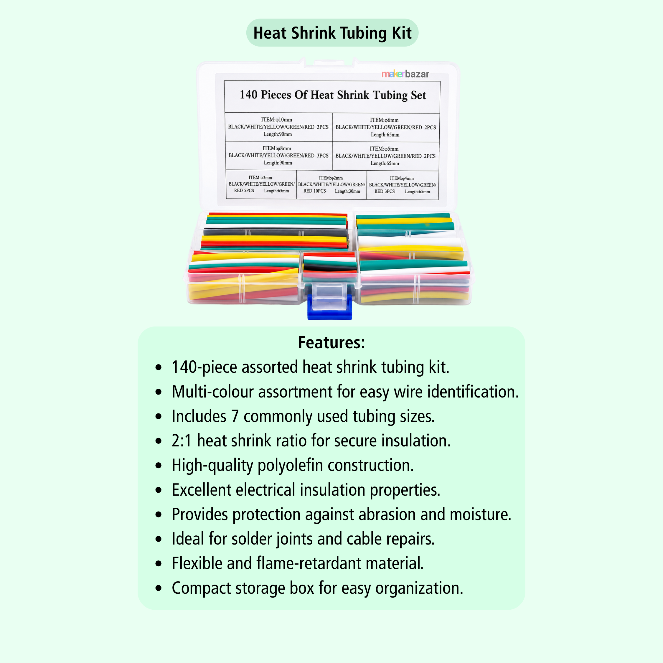 140PCS Multi-Coloured Heat Shrink Tubing Kit