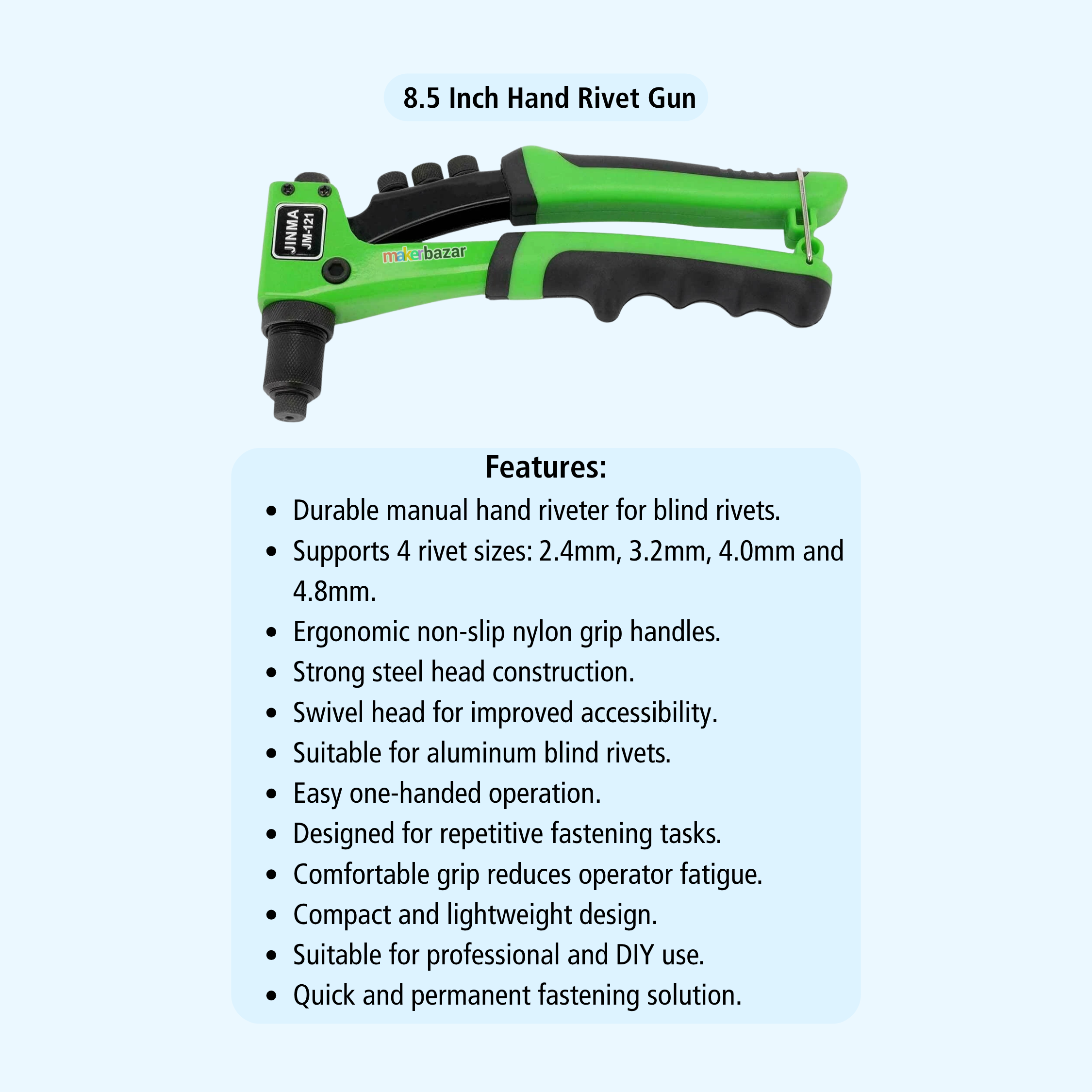 8.5-Inch Hand Rivet Gun Tool with Non-Slip Grip