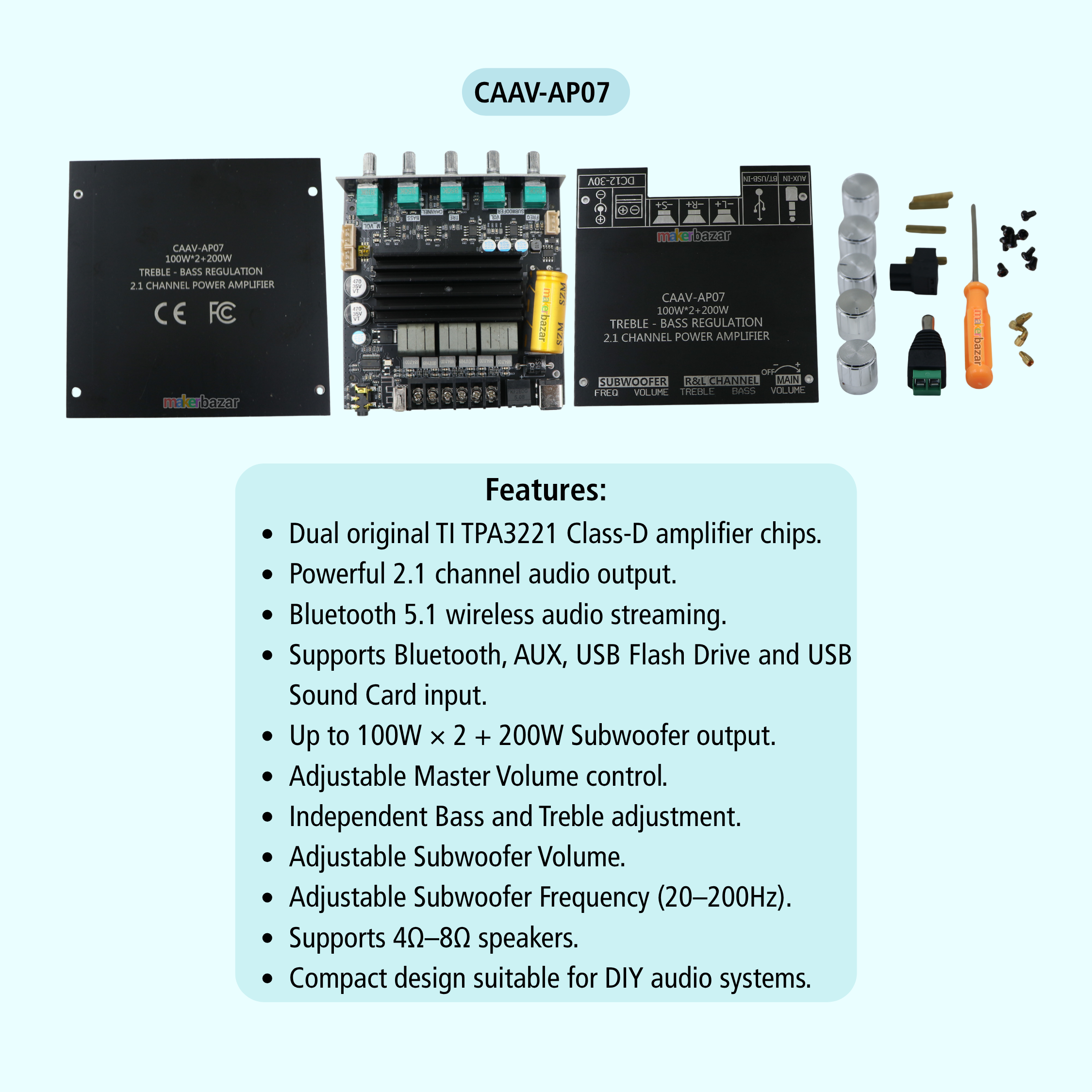 CAAV-AP07 TPA3221 2.1 Channel Digital Audio Amplifier Board 100W×2 + 200W 5.1BT