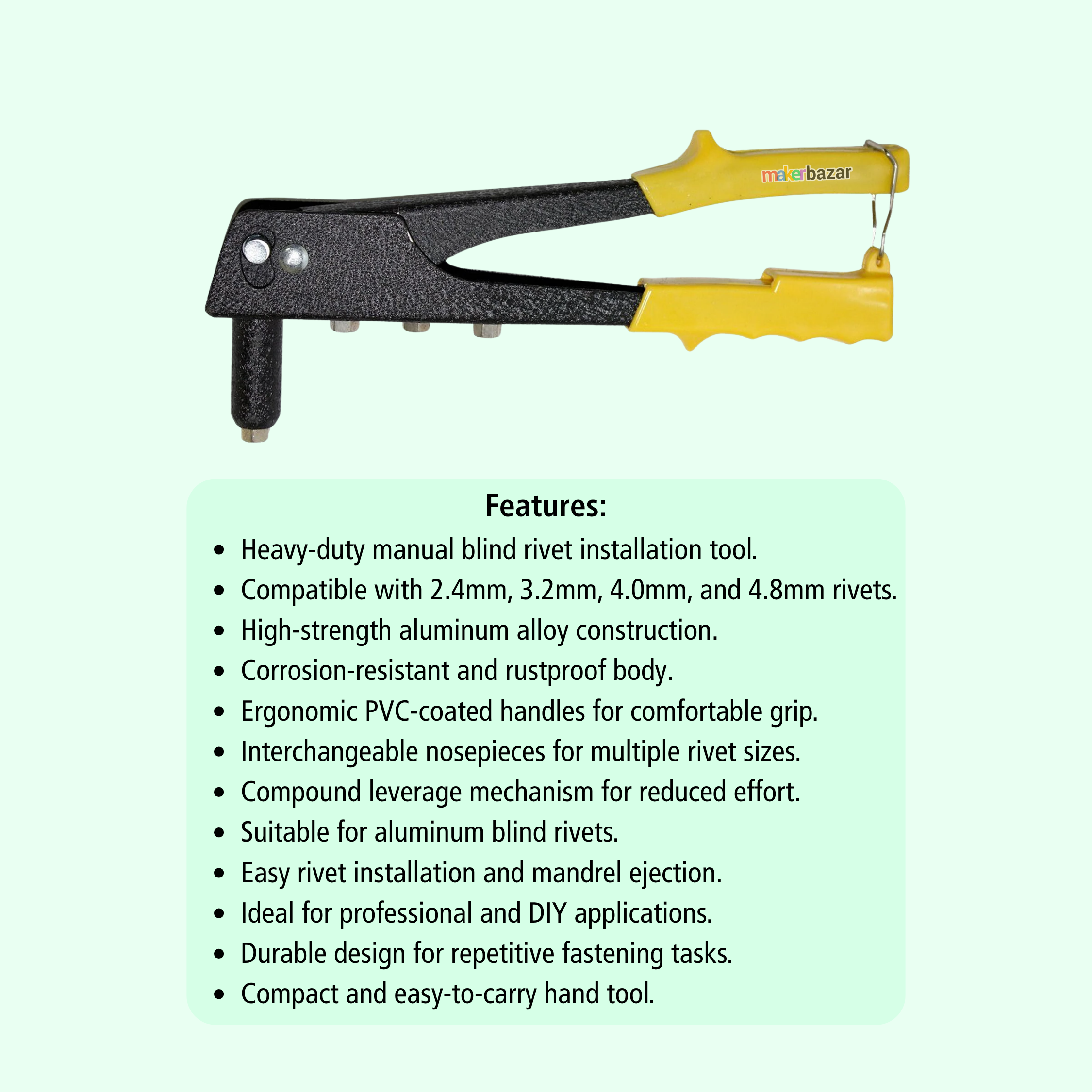 9.5-Inch Hand Rivet Gun Tool for Blind Pop Rivets