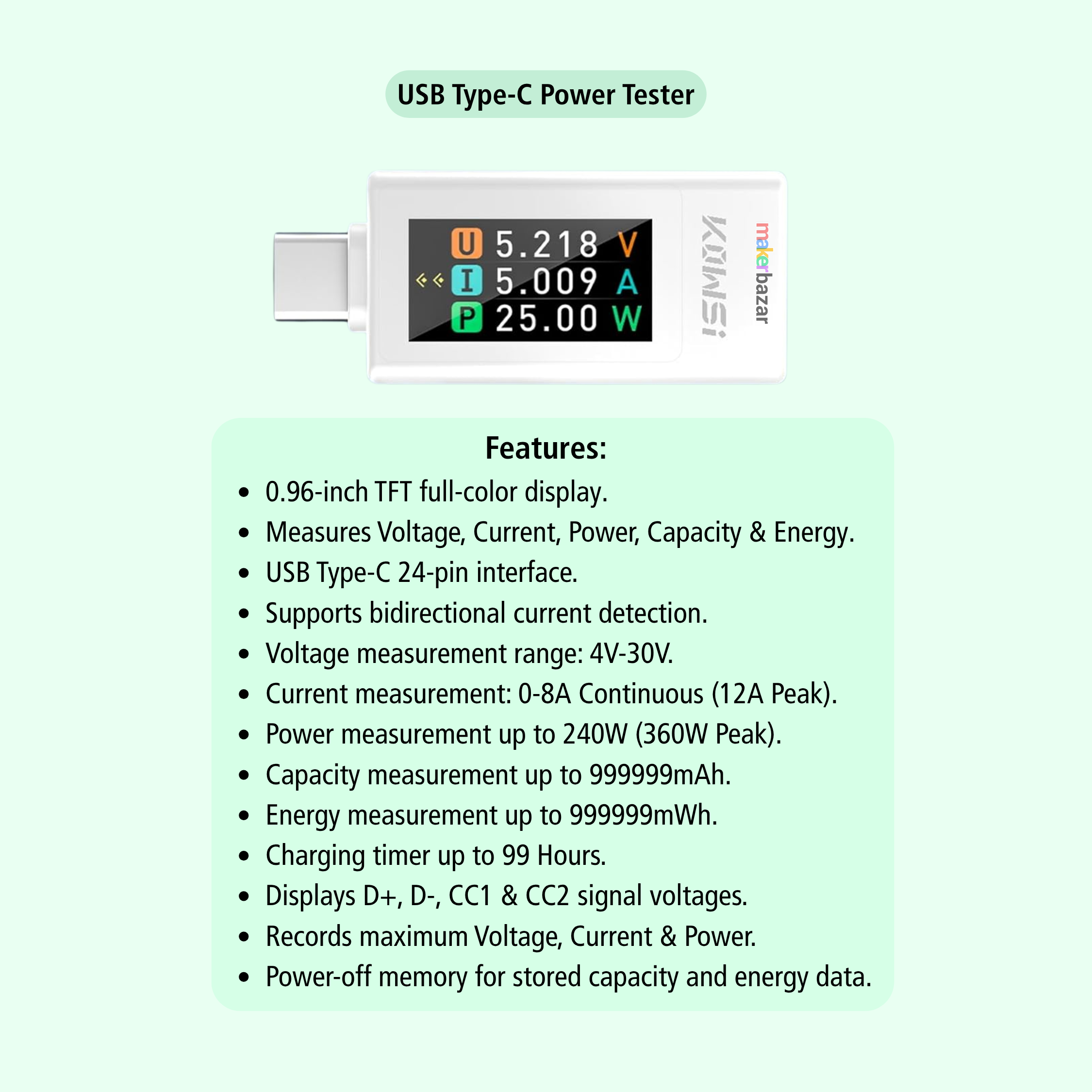 KWS-1902L USB Type-C Voltage & Current Tester