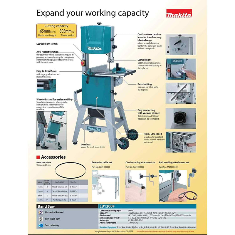 Makita LB1200F 900W 12-Inch Vertical Band Saw – Heavy Duty with LED ...