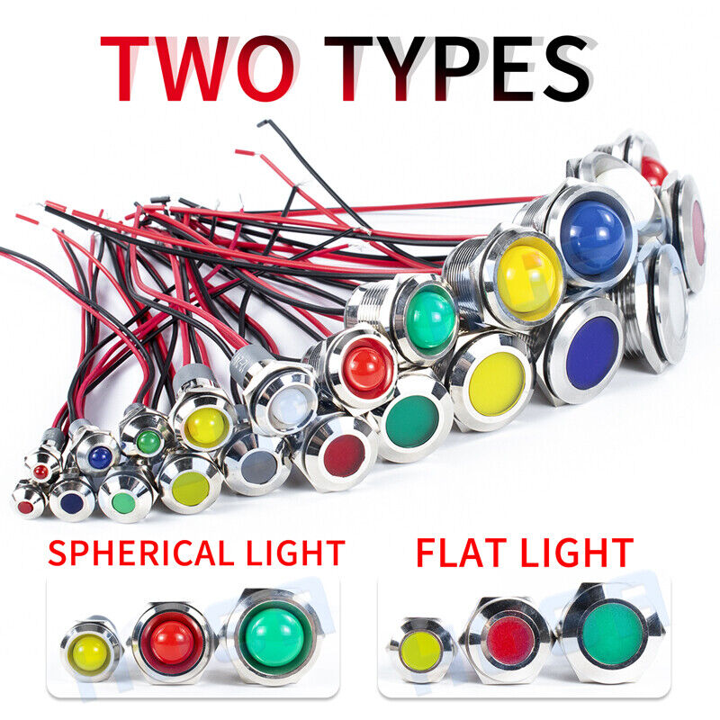 12-18V Spherical LED Metal Indicator Light with Cable