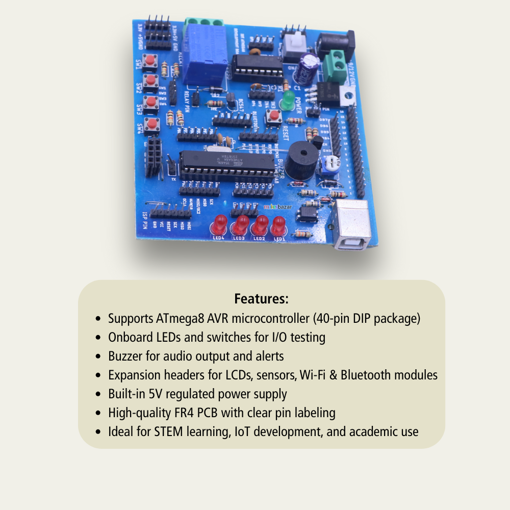 ATmega8 V2.0 Development Board | AVR Microcontroller Trainer Kit for Embedded & IoT Projects