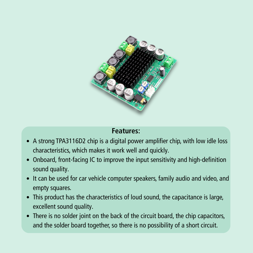 [Type 2] Gold-A543 12-26V 120W Dual Channel High Power Digital Power Amplifier Board (With Aux Port)