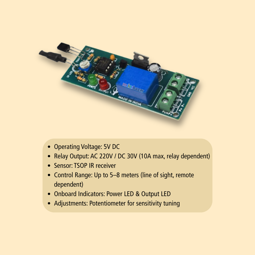 IR TSOP Sensor Relay Module | Infrared Remote Switch for AC/DC Loads