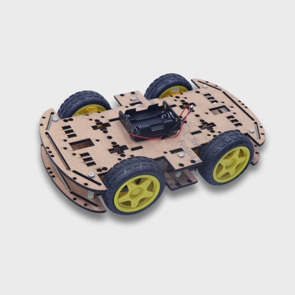 Wooden 4WD Four Wheel Robotic Smart Car Kit – DIY Robotics Chassis with Motors & Wheels