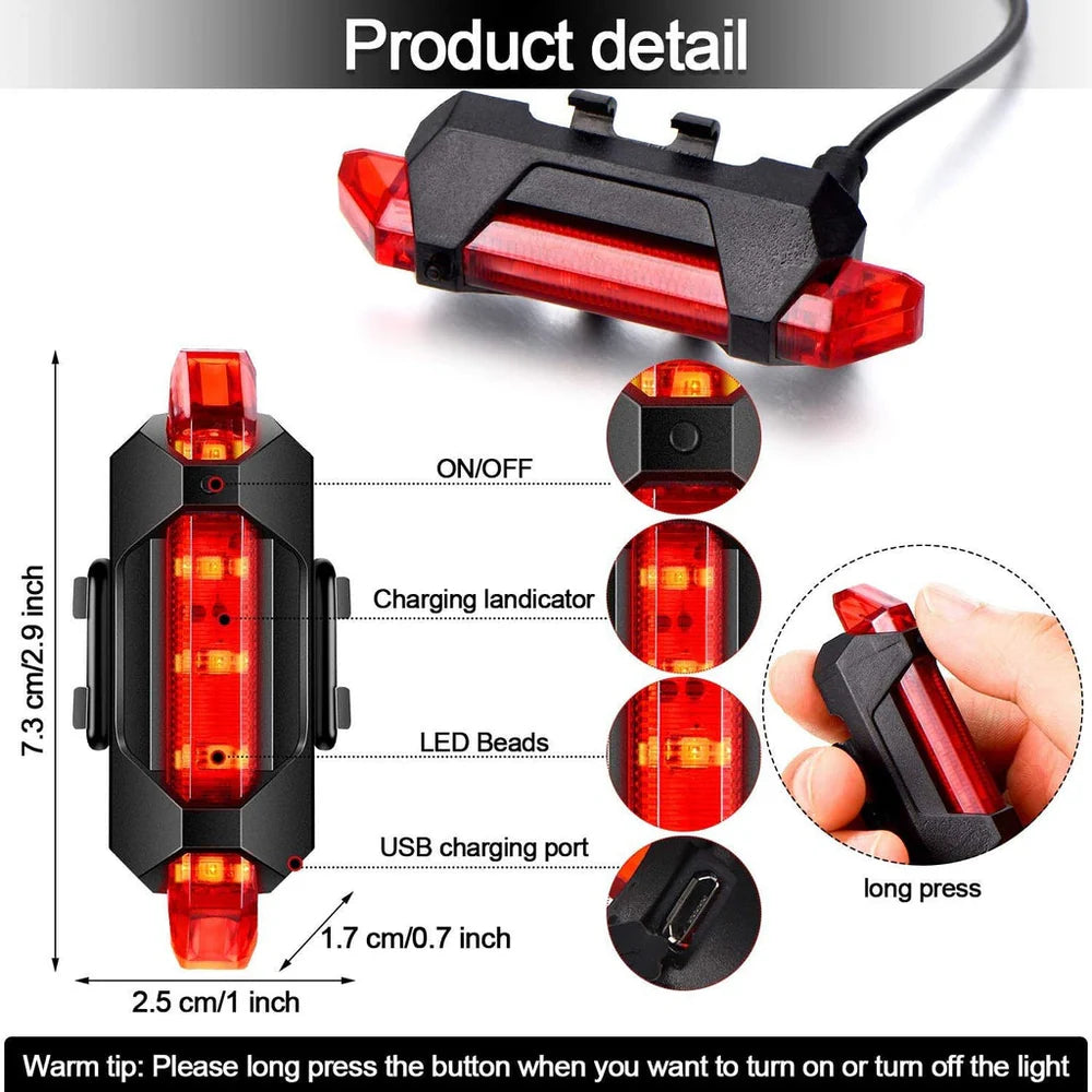 Waterproof USB Rechargeable Bike Light Tail Lamp for Safe Night Cycling