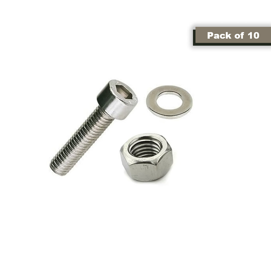 Stainless Steel Allen Socket Head Nut-Bolt-Washer Set [Pack of 10]