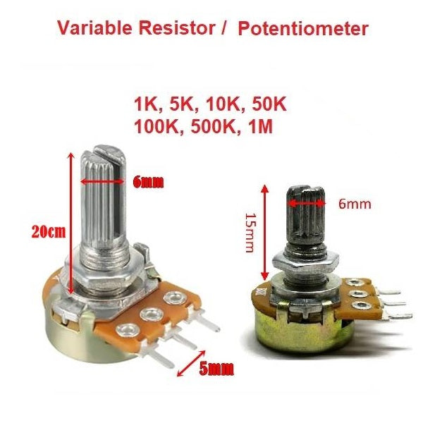 WH148 3pin 15mm Rotary Shaft Potentiometer, Linear (B) Taper Pots