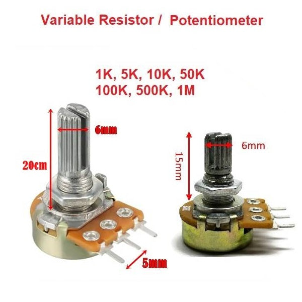 WH148 3pin 15mm Rotary Shaft Potentiometer, Audio Logarithm (A) Taper Pots
