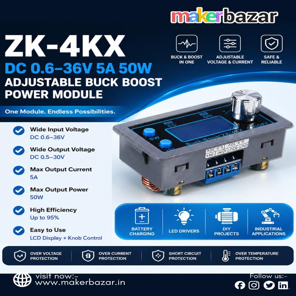 ZK-4KX DC 0.6–36V 5A 50W Adjustable Buck Boost Power Module