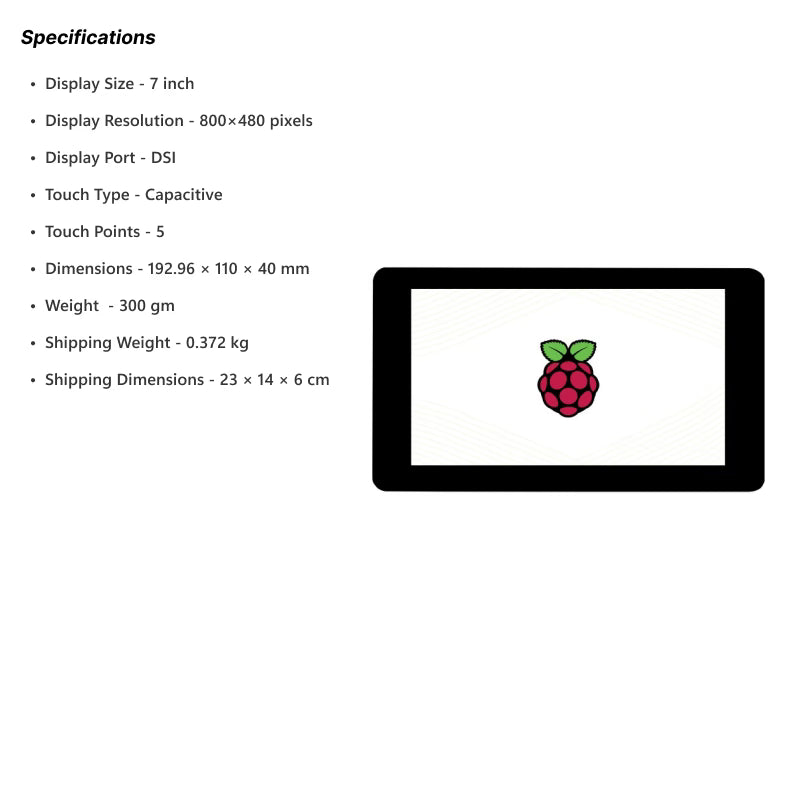 Waveshare 7inch 800x480 Capacitive Touch Display for Raspberry Pi, DSI Interface [19885]
