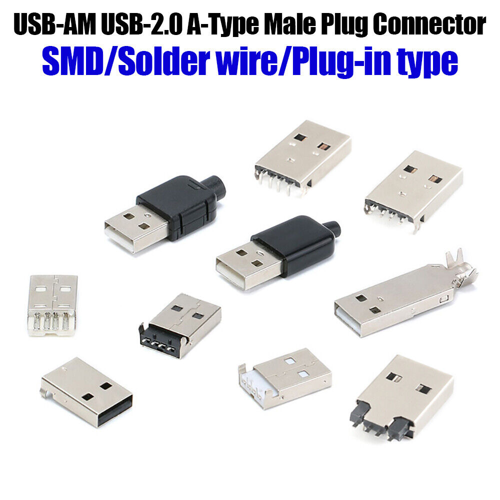 Buy USB 2.0 Type-A Male Plug Connectors for Soldering and Repair