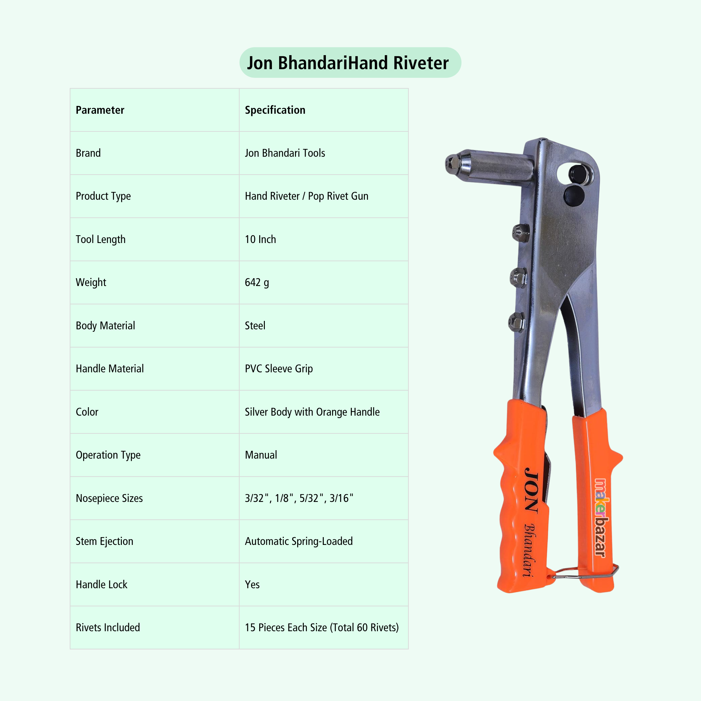Jon Bhandari: R-006 10inch Hand Riveter Tool with Screws