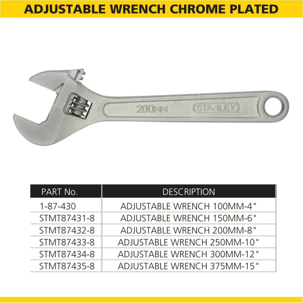 Stanley Adjustable Wrench Chrome Plated Spanner