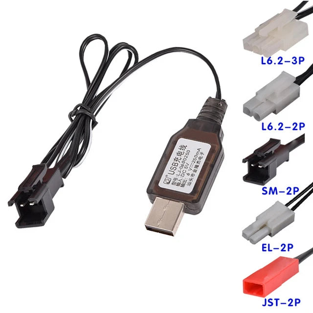 USB Charging Cable including Charging Protection BMS with L6.2-2P Plug for Ni-CD/Ni-MH Battery RC Cars/ DIY