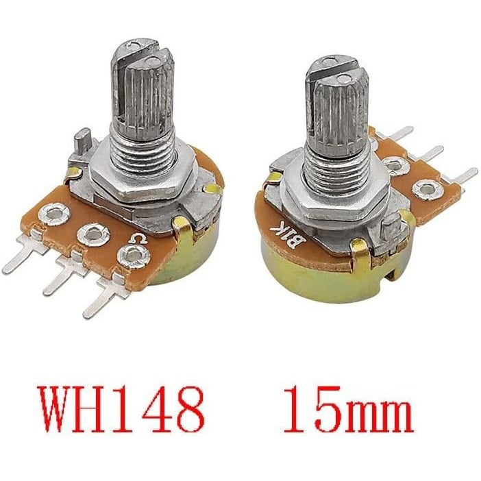 WH148 3pin 15mm Rotary Shaft Potentiometer, Linear (B) Taper Pots