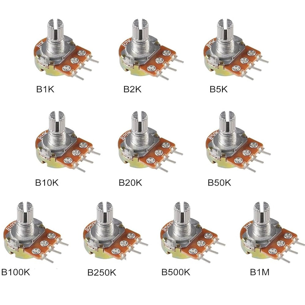 WH148 3pin 15mm Rotary Shaft Potentiometer, Linear (B) Taper Pots