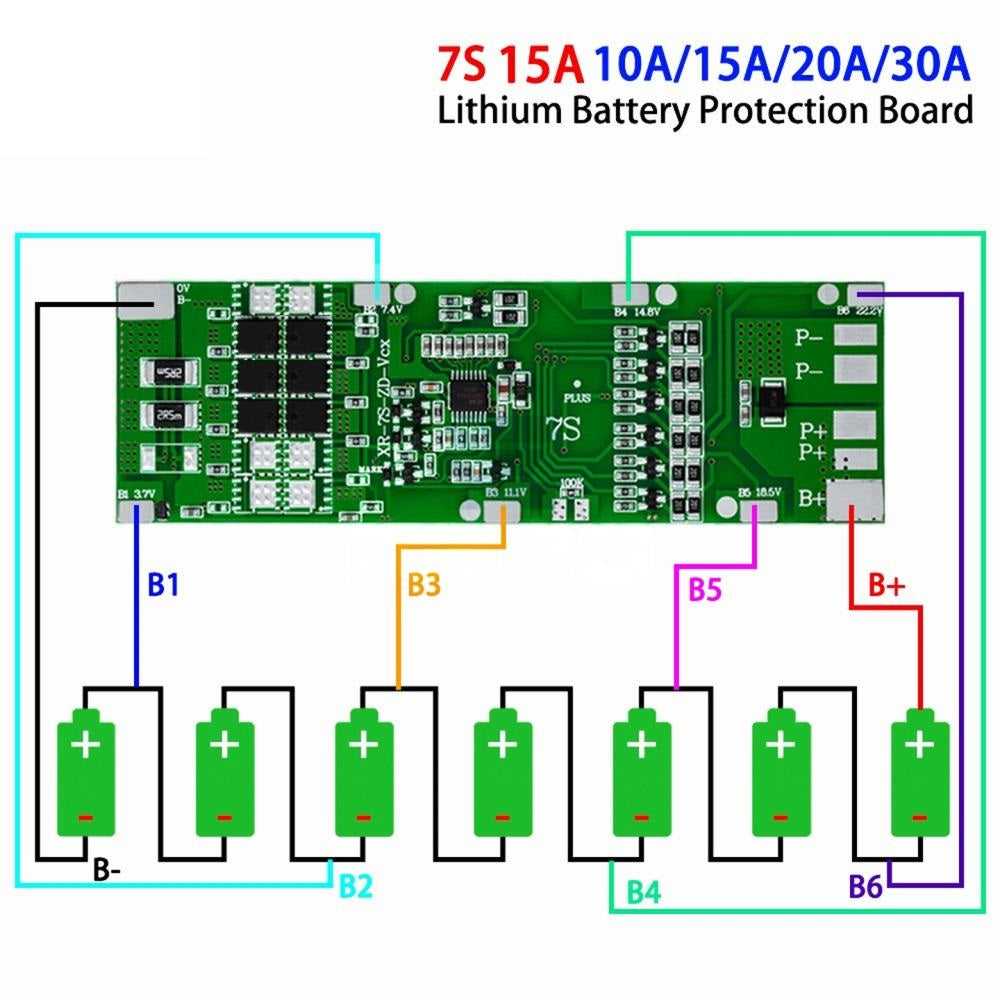 BMS 7S 24V Li-ion 18650 Battery Charge Board With Balance Function Short Circuit / Temperature Protection